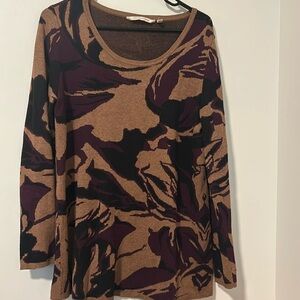 Soft Surroundings 60% Cotton Long Sleeve Brown Patterned Fall Winter Sweater SzM